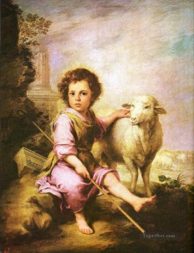 Animal domestique et enfant œuvres - berger garçon à l’agneau